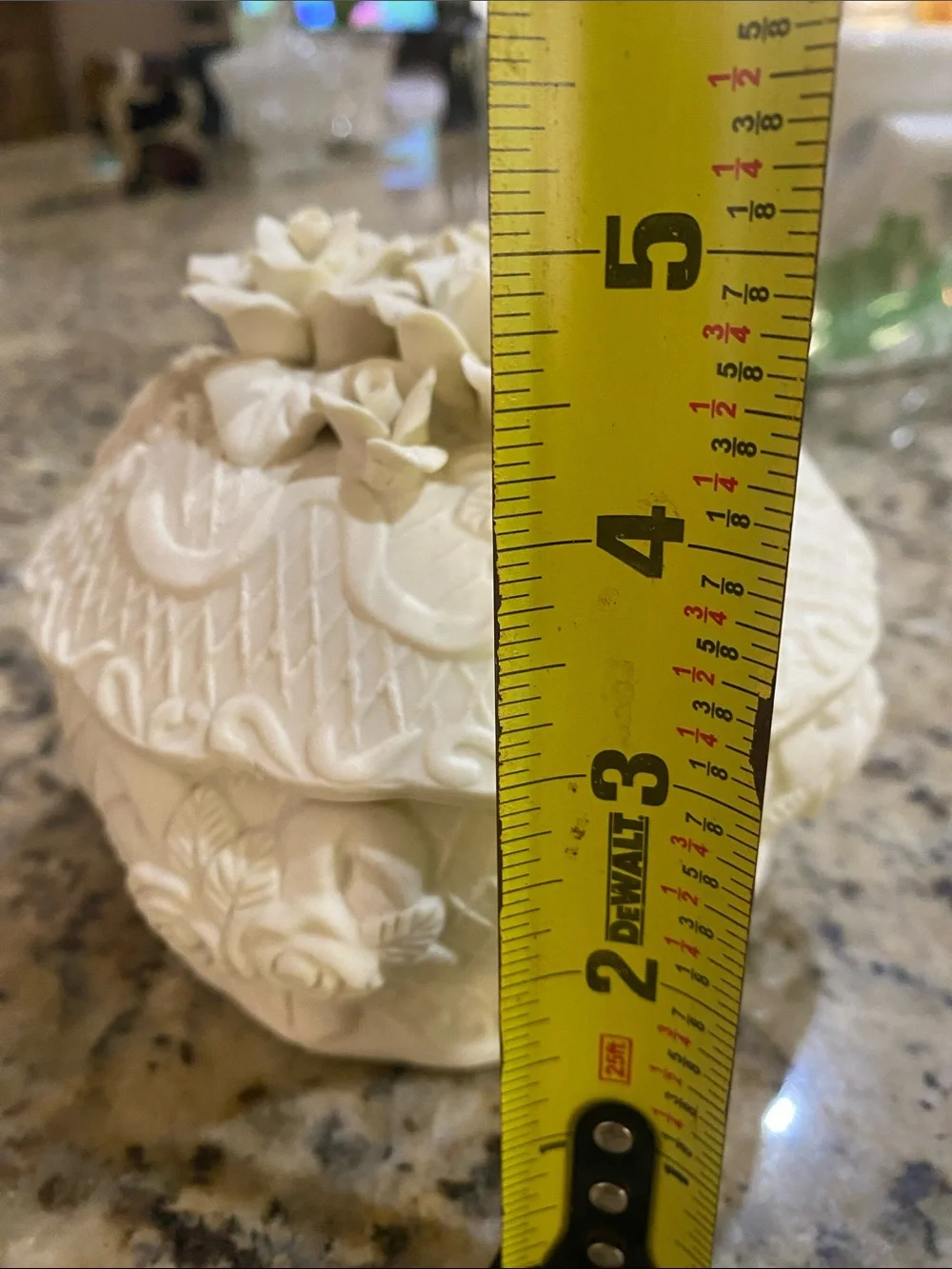 White Porcelain Bisque Trinket Box Container Jar Flowers Floral Round Vintage